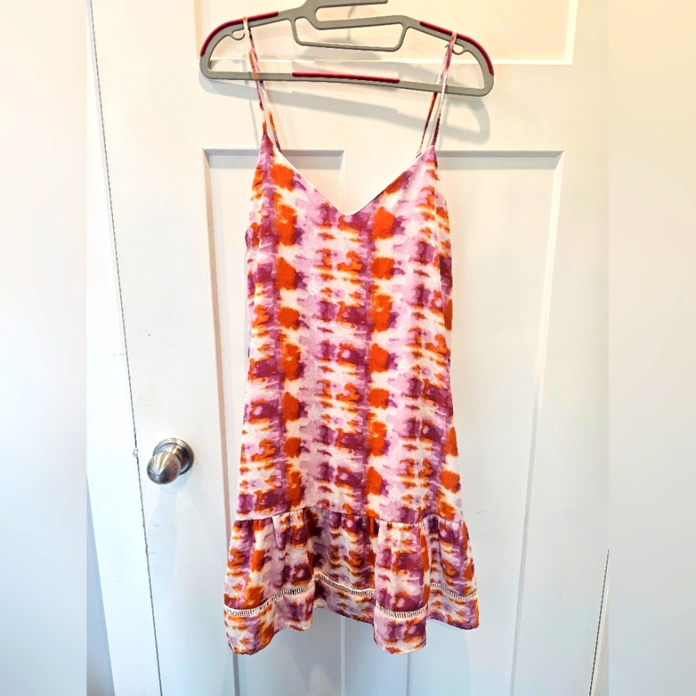 Pink Lily Tie-Dye Swing Dress – Medium – Adjustable Straps & Tiered Hem